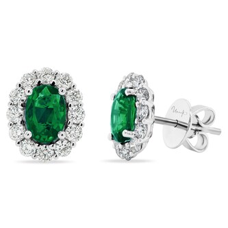 Uneek 18k White Gold 1.34cttw Emerald and 0.80cttw Diamond Halo Stud Earrings