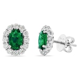 UNEEK 18k White Gold 1.34cttw Emerald and 0.80cttw Diamond Halo Stud Earrings