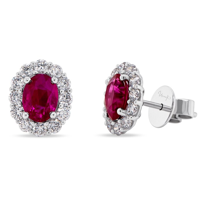 Uneek 18k White Gold 1.34cttw Ruby and 0.84cttw Diamond Halo Earrings