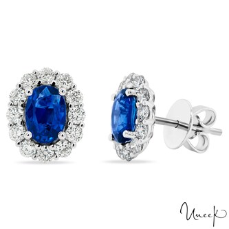 Uneek 18k White Gold 1.84cttw Sapphire and 0.80cttw Diamond Halo Stud Earrings Uneek 18k White Gold 1.84cttw Sapphire and 0.80cttw Diamond Halo Stud Earrings