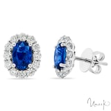 UNEEK 18k White Gold 1.84cttw Sapphire and 0.80cttw Diamond Halo Stud Earrings