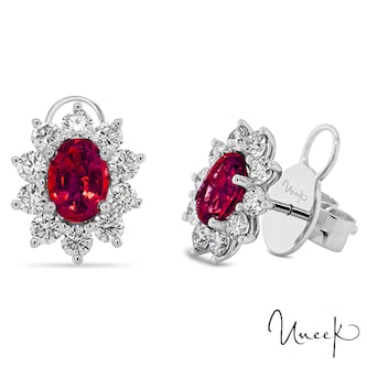 Uneek 18k White Gold 1.42cttw Ruby and 1.27cttw Diamond Halo Earrings Uneek 18k White Gold 1.42cttw Ruby and 1.27cttw Diamond Halo Earrings