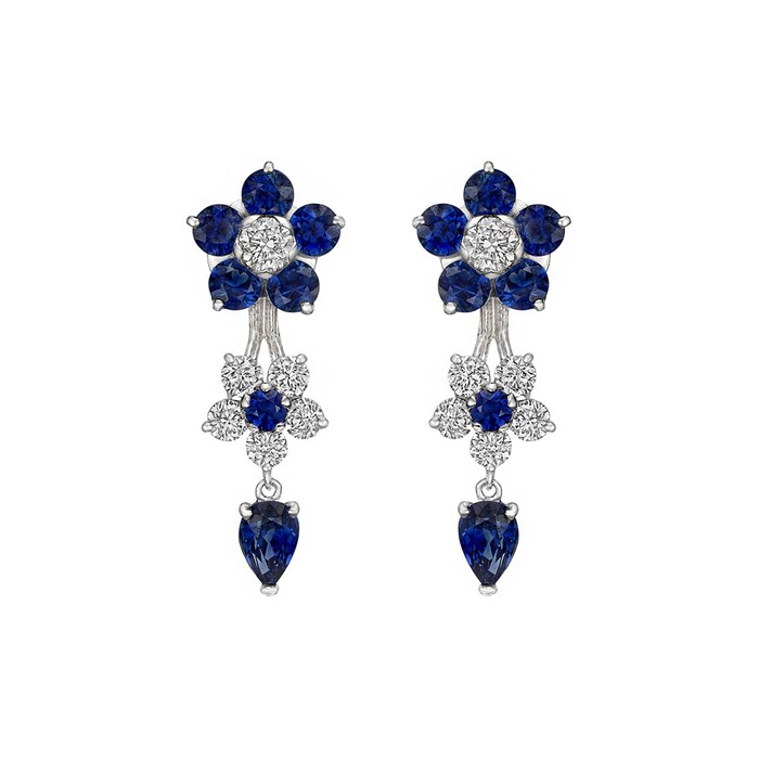 Betteridge 18k White Gold 3.58cttw Sapphire and 1.20cttw Diamond Flower Earrings