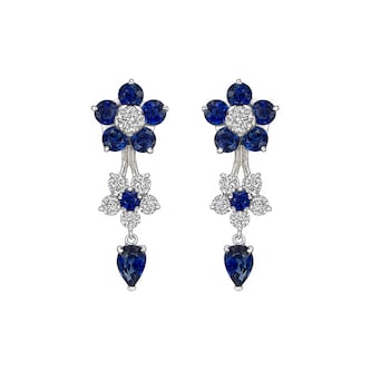 Betteridge 18k White Gold 3.58cttw Sapphire and 1.20cttw Diamond Flower Earrings Betteridge 18k White Gold 3.58cttw Sapphire and 1.20cttw Diamond Flower Earrings