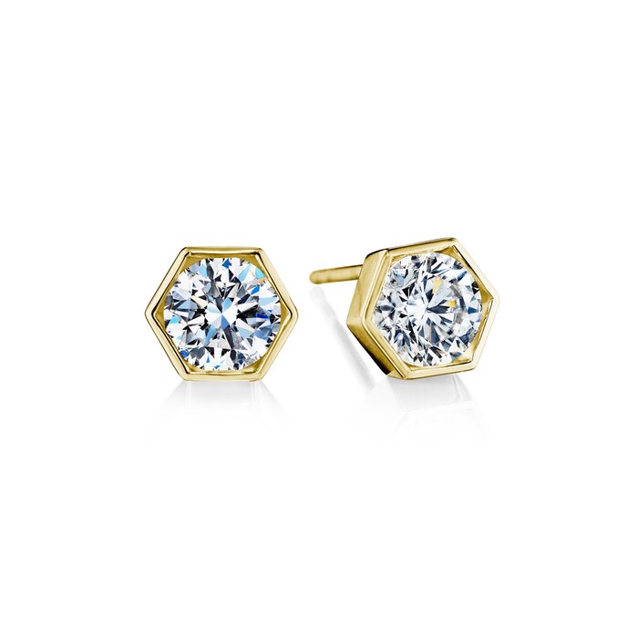 Betteridge 18k Yellow Gold 1.43cttw 7mm Brilliant Cut Diamond Hexagonal Stud Earrings