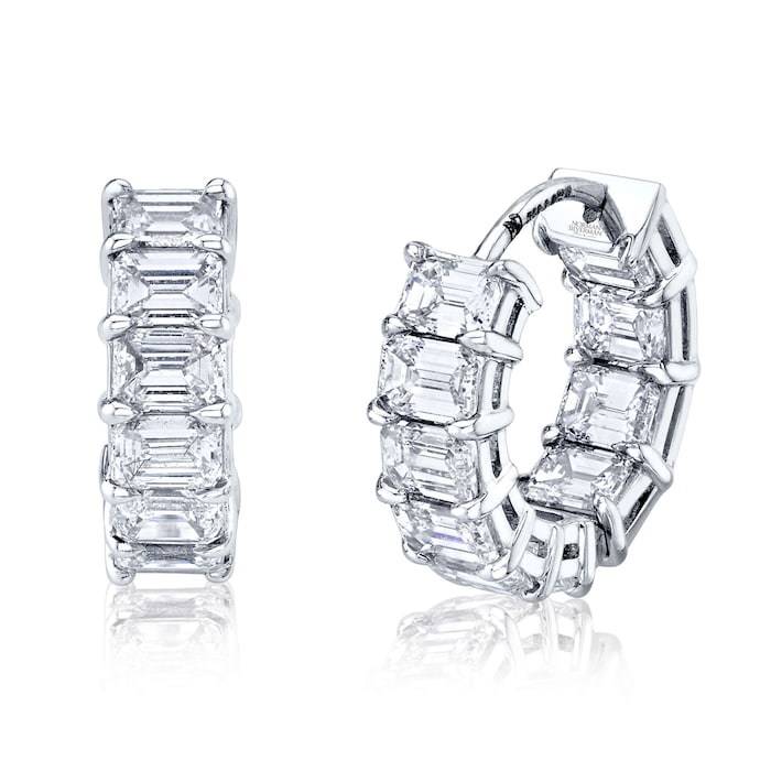 Betteridge 18k White Gold 4.16cttw Emerald Cut Diamond Hoop Earrings