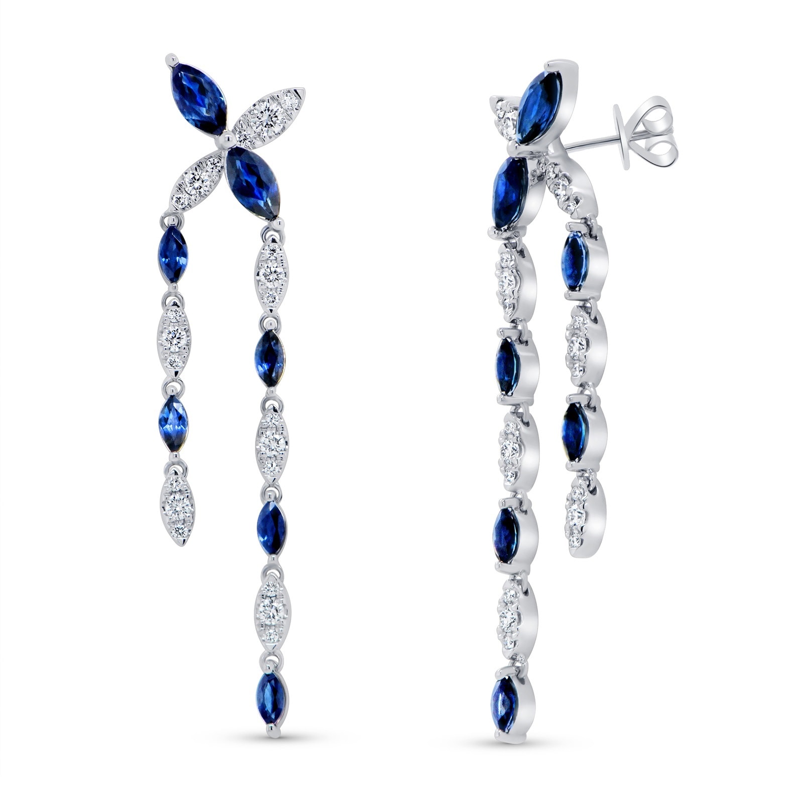 Mayors 18K White Gold 2.50cttw Sapphire and 0.55cttw Diamond Drop Earrings