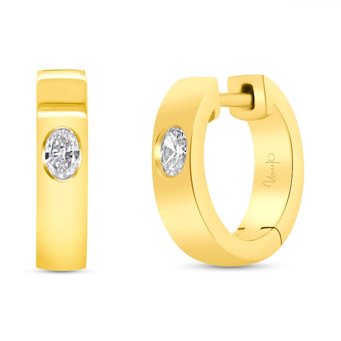 Mayors 18K Yellow Gold 0.20cttw Oval Cut Diamond 14mm Huggie Earrings