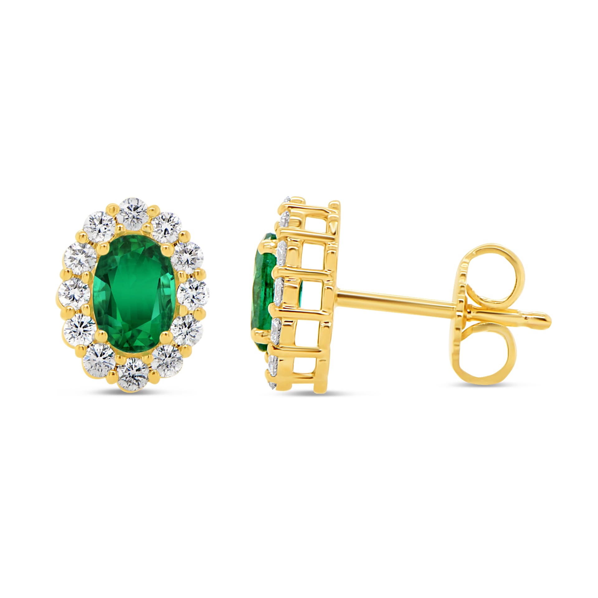 WOS 18K Yellow Gold Emerald & Diamond Stud Earrings WOS 18K Yellow Gold Emerald & Diamond Stud Earrings