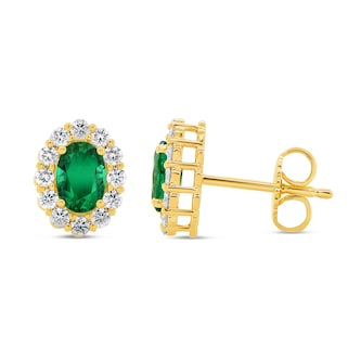 WOS 18K Yellow Gold Emerald & Diamond Stud Earrings