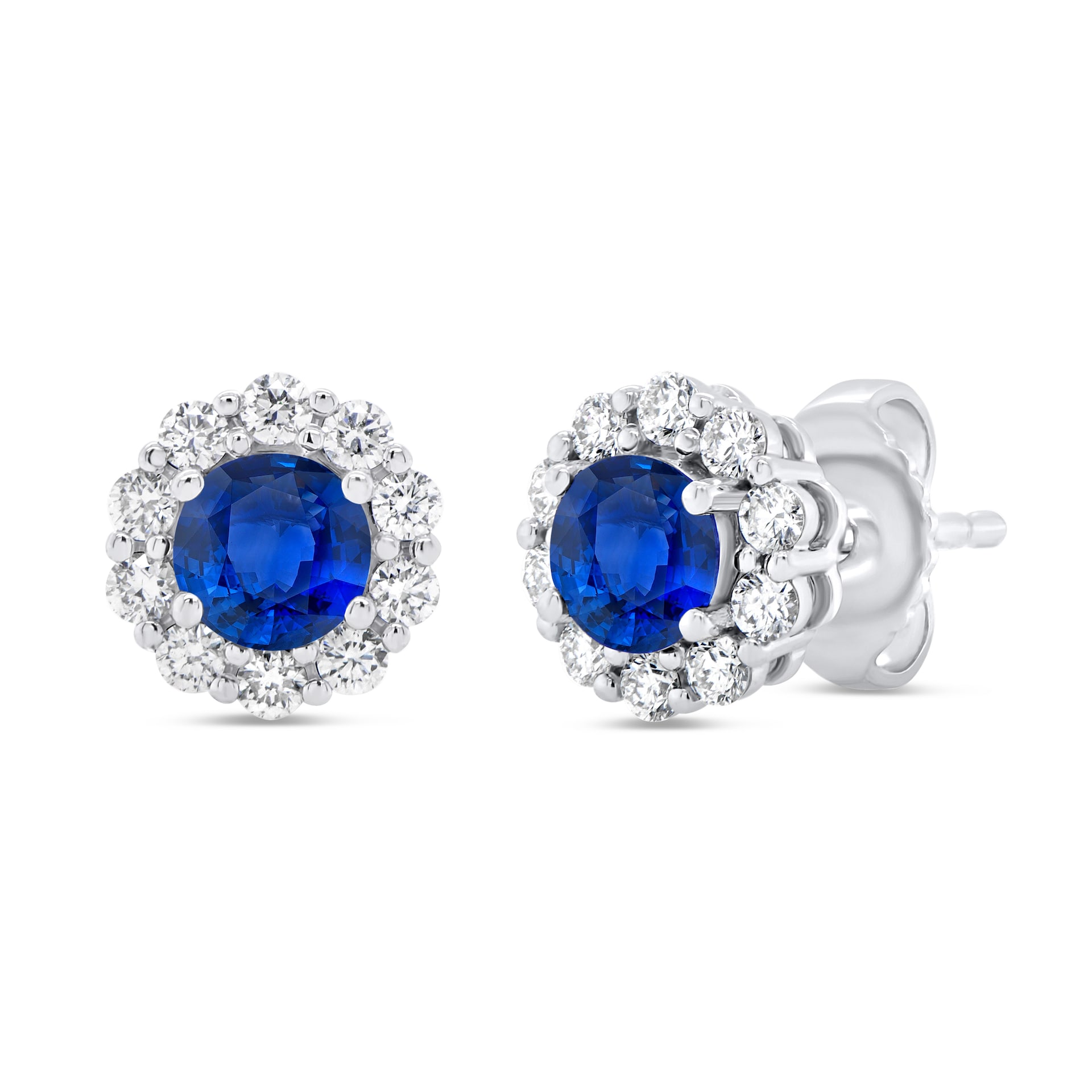 WOS 18K White Gold Blue Sapphire Stud Earrings