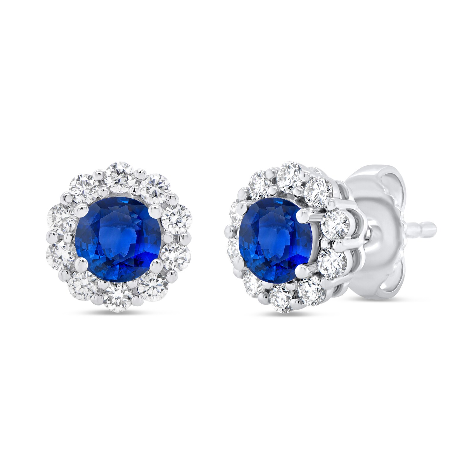 WOS 18K White Gold Blue Sapphire Stud Earrings