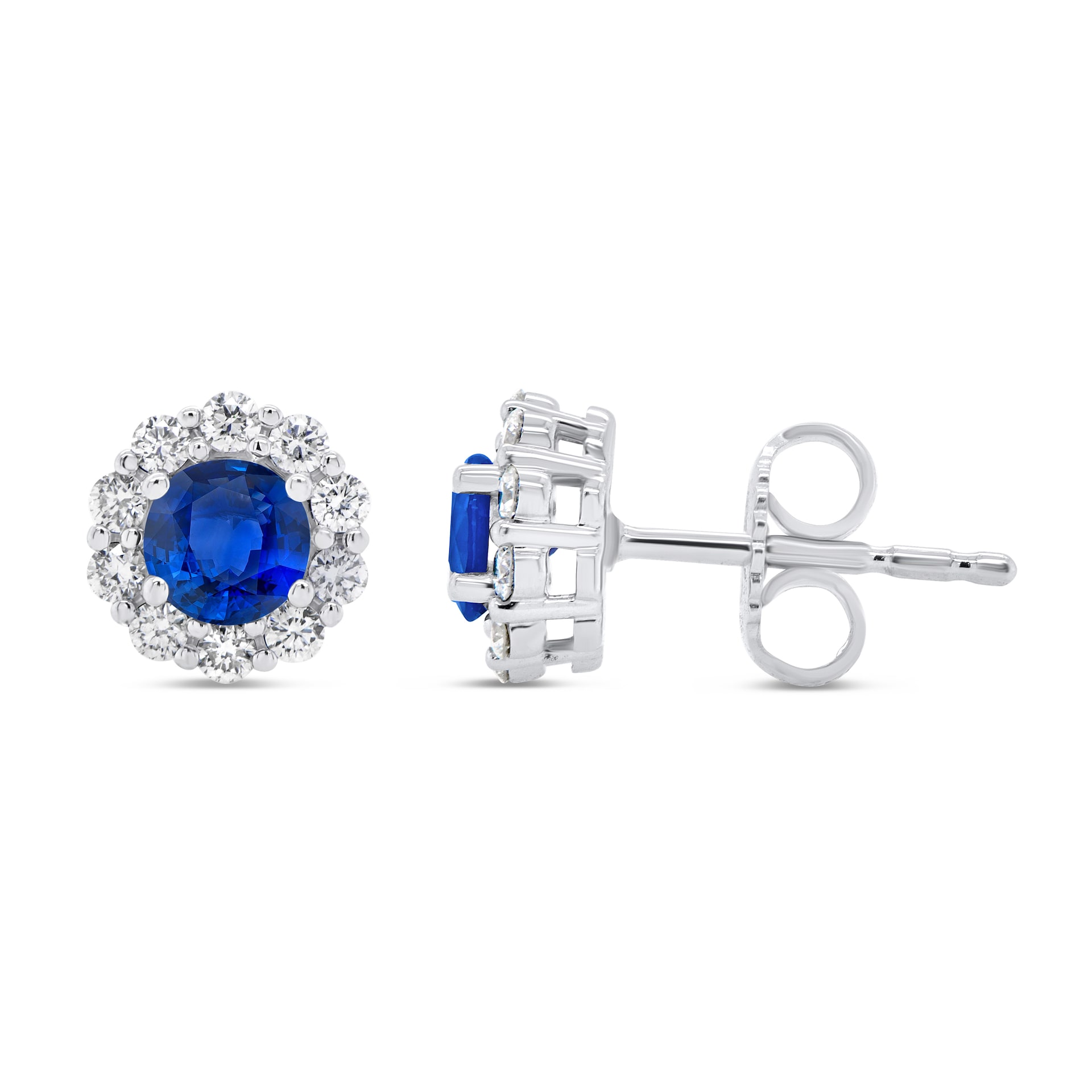 WOS 18K White Gold Blue Sapphire Stud Earrings
