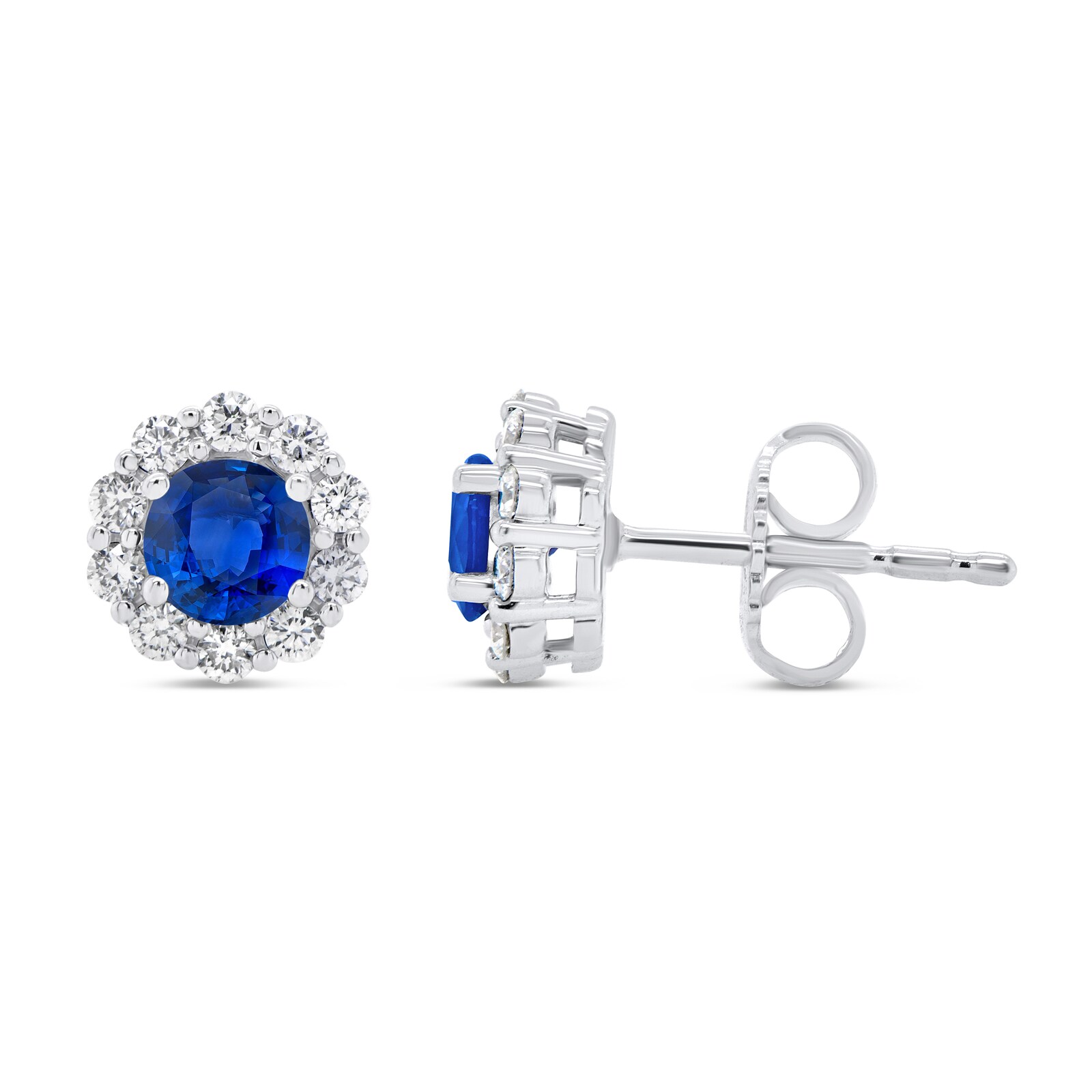 WOS 18K White Gold Blue Sapphire Stud Earrings