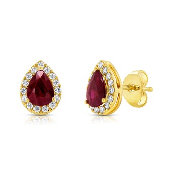 WOS 18K Yellow Gold Ruby & Diamond Stud Earrings