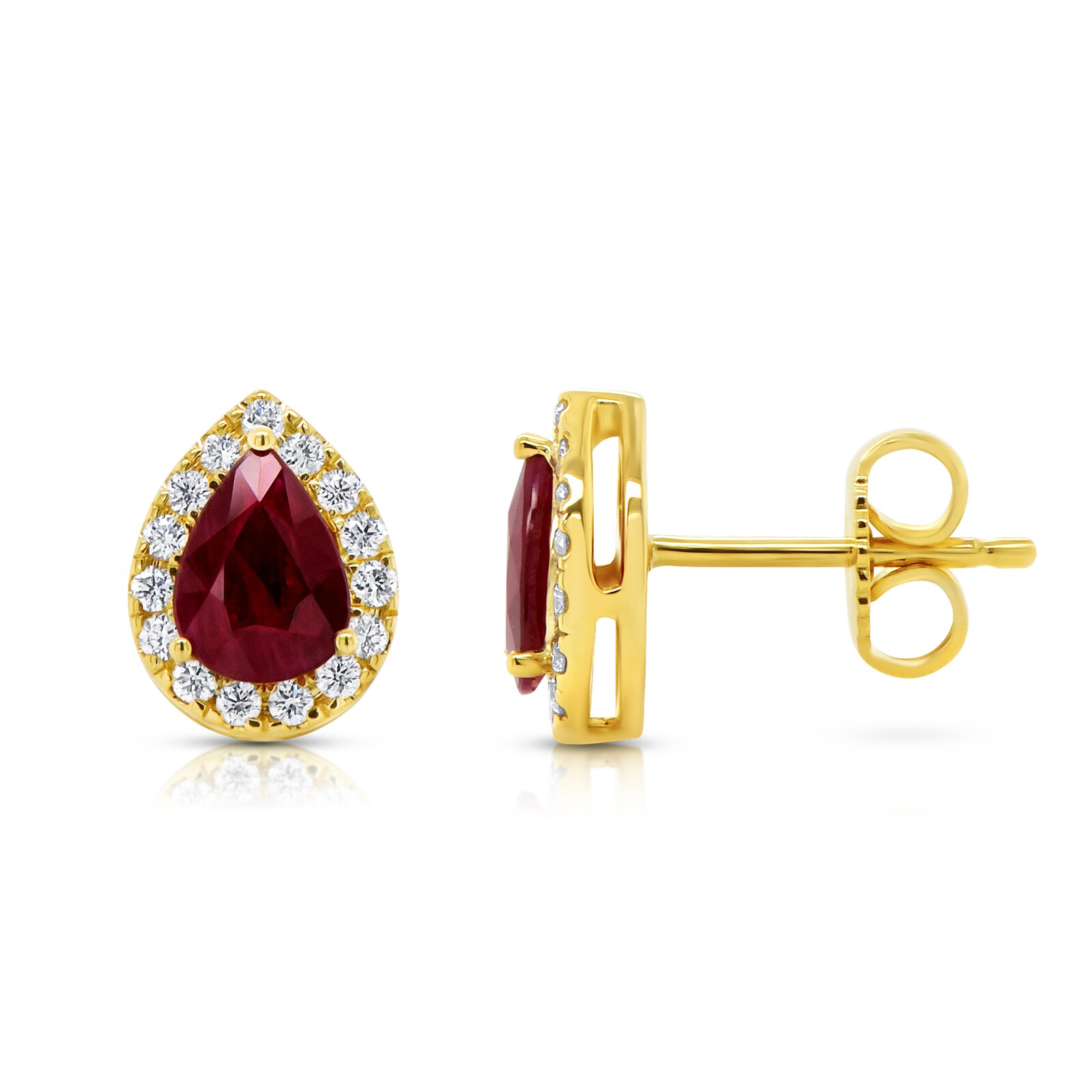 WOS 18K Yellow Gold Ruby & Diamond Stud Earrings