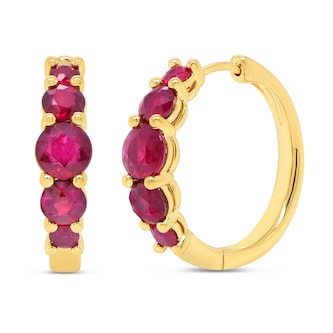 WOS 18K Yellow Gold Ruby Hoop Earrings
