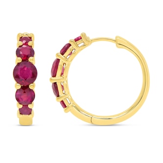 WOS 18K Yellow Gold Ruby Hoop Earrings