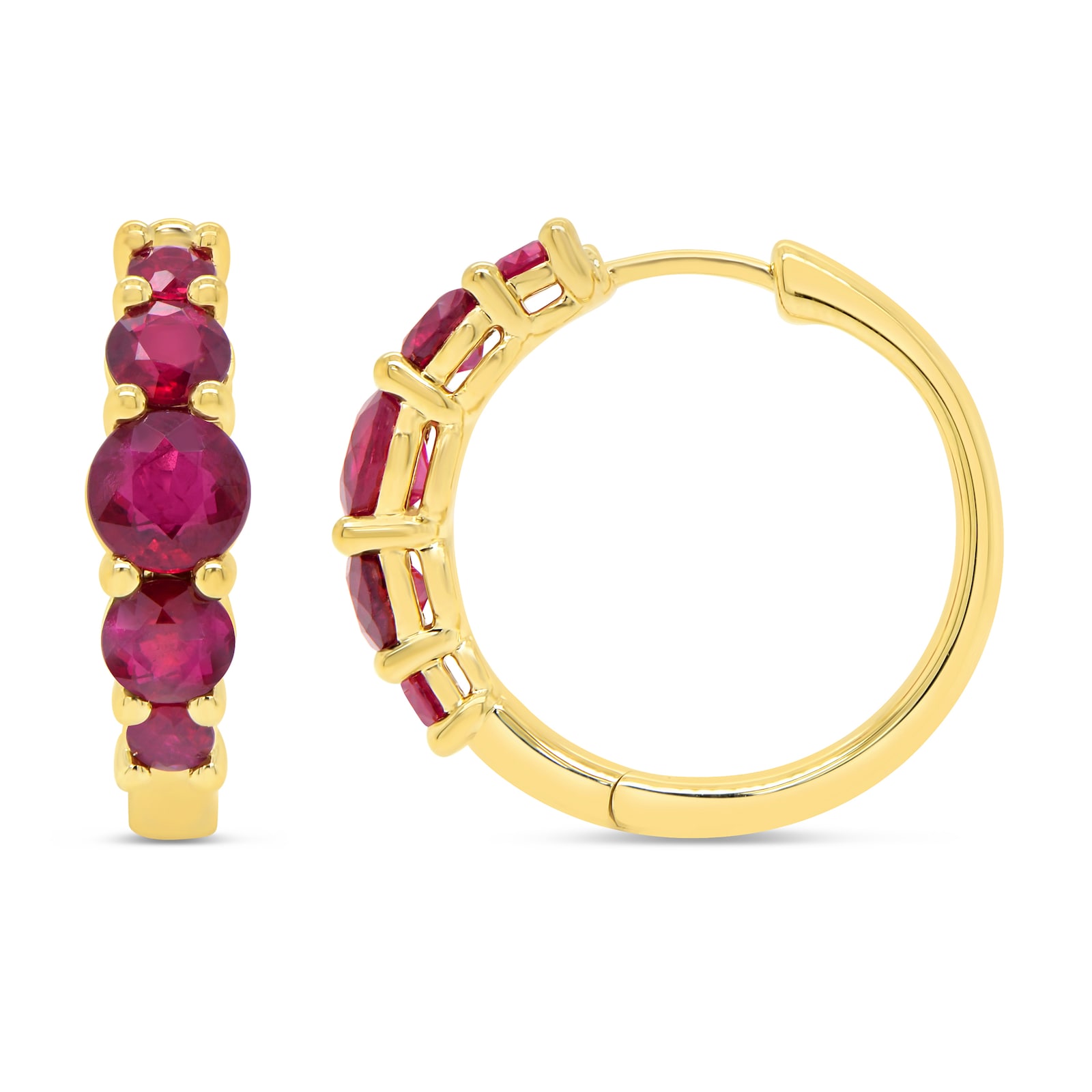 WOS 18K Yellow Gold Ruby Hoop Earrings