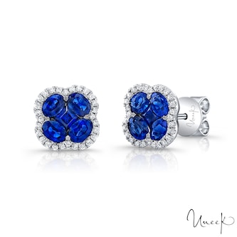 Uneek 18k White Gold 1.81cttw Sapphire and 0.20cttw Diamond Halo Stud Earrings