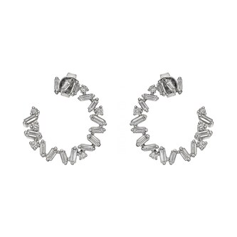 Uneek 18k White Gold 0.88cttw Baguette and Round Diamond Side Hoop Earrings