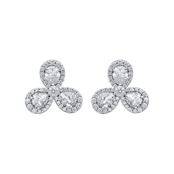 Betteridge 18k White Gold 1.68cttw Pear and Brilliant Cut Diamond Halo Petal Earrings