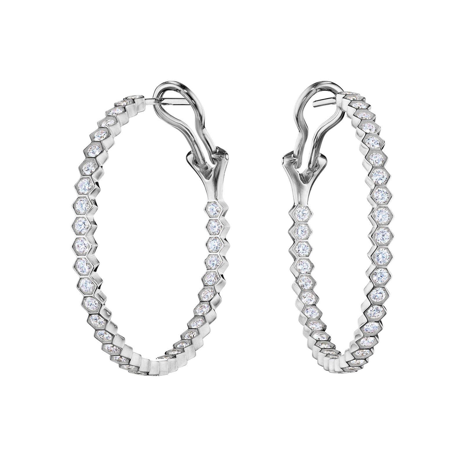 Betteridge 18k White Gold 1.34cttw Diamond Hexagonal Hoop Earrings 30mm Betteridge 18k White Gold 1.34cttw Diamond Hexagonal Hoop Earrings 30mm