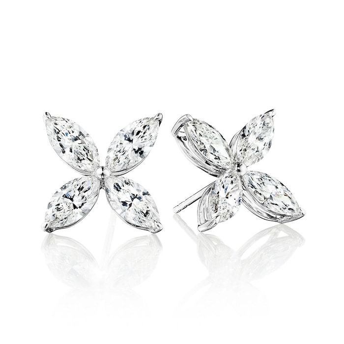 Betteridge 18k White Gold 1.54cttw Marquise Cut Diamond 4 Petal Flower Stud Earrings