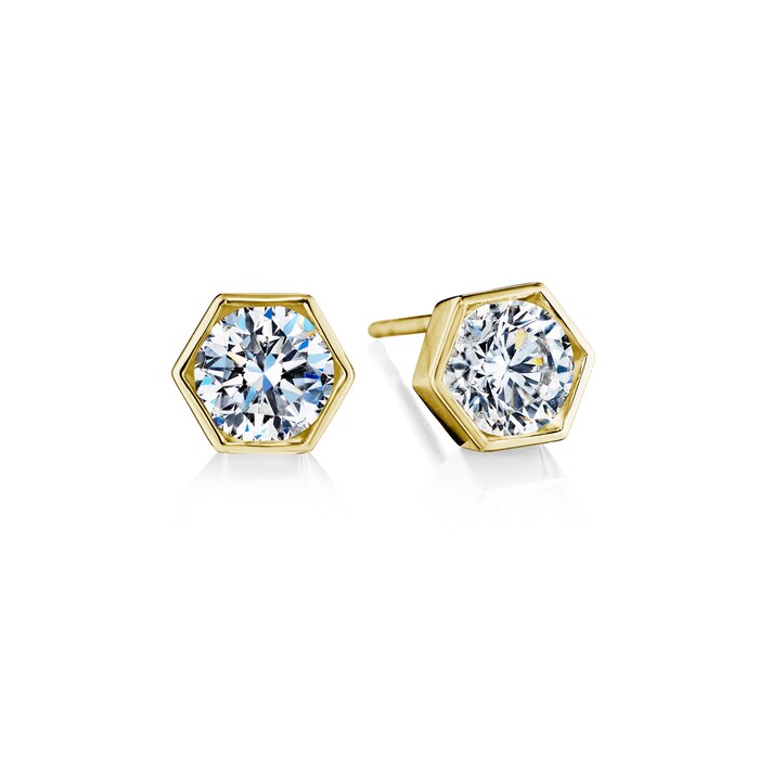 Betteridge 18k Yellow Gold 1.00cttw 6mm Brilliant Cut Diamond Hexagonal Stud Earrings