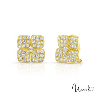 Uneek 18k Yellow Gold 1.63cttw Diamond Square Flower Stud Earrings