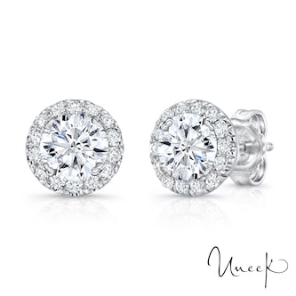 Uneek 18k White Gold 1.21cttw Diamond Brilliant Cut Halo 5mm Stud Earrings