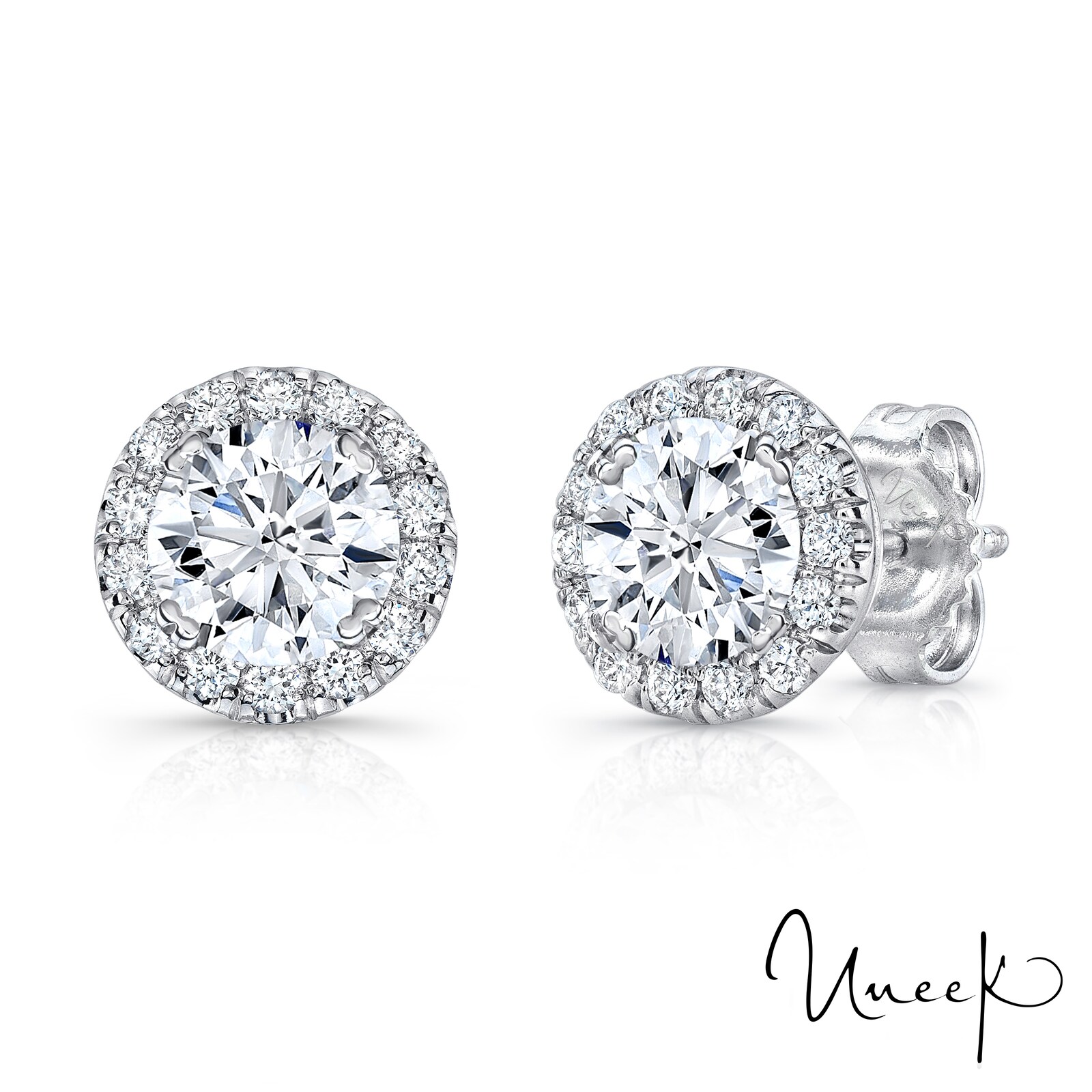 Uneek 18k White Gold 1.21cttw Diamond Brilliant Cut Halo 5mm Stud Earrings