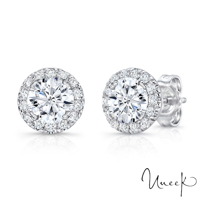 Uneek 18k White Gold 1.70cttw Diamond Brilliant Cut Halo Stud Earrings