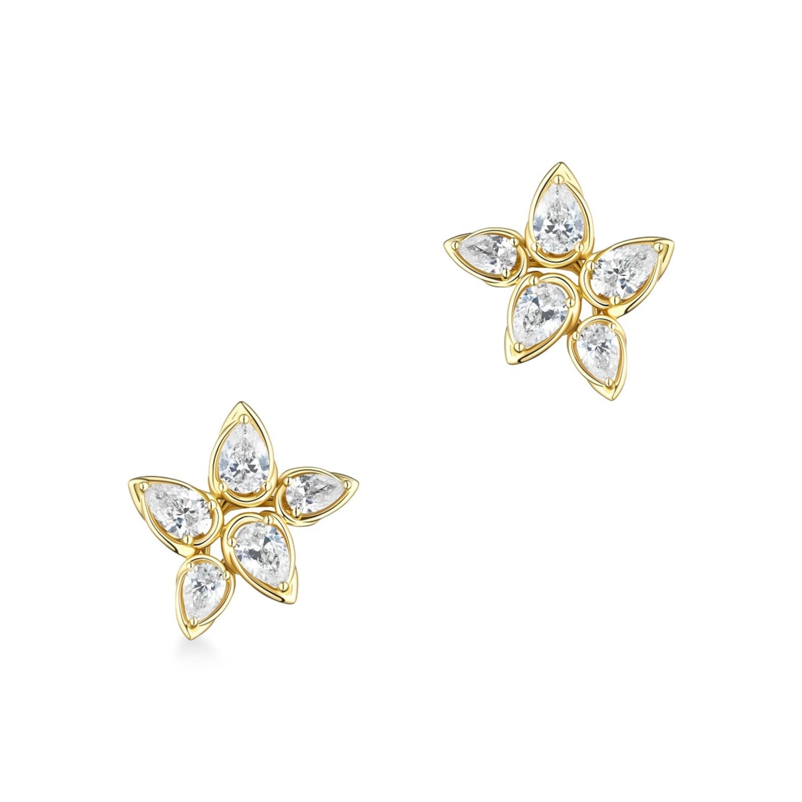 WOS 18K Yellow Gold Pear Shaped Diamond Stud Earrings