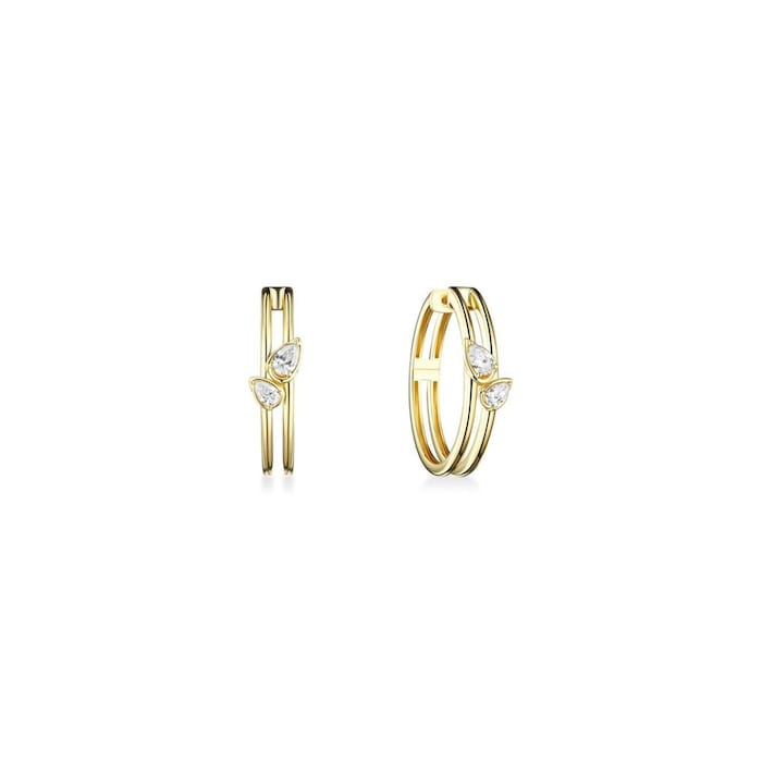 WOS 18K Yellow Gold Pear Shaped Diamond 2 Row Hoop Earrings
