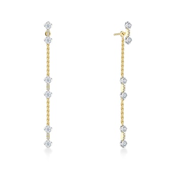 WOS 18K Yellow & White Gold Round Brilliant Cut Diamond Drop Earrings WOS 18K Yellow & White Gold Round Brilliant Cut Diamond Drop Earrings