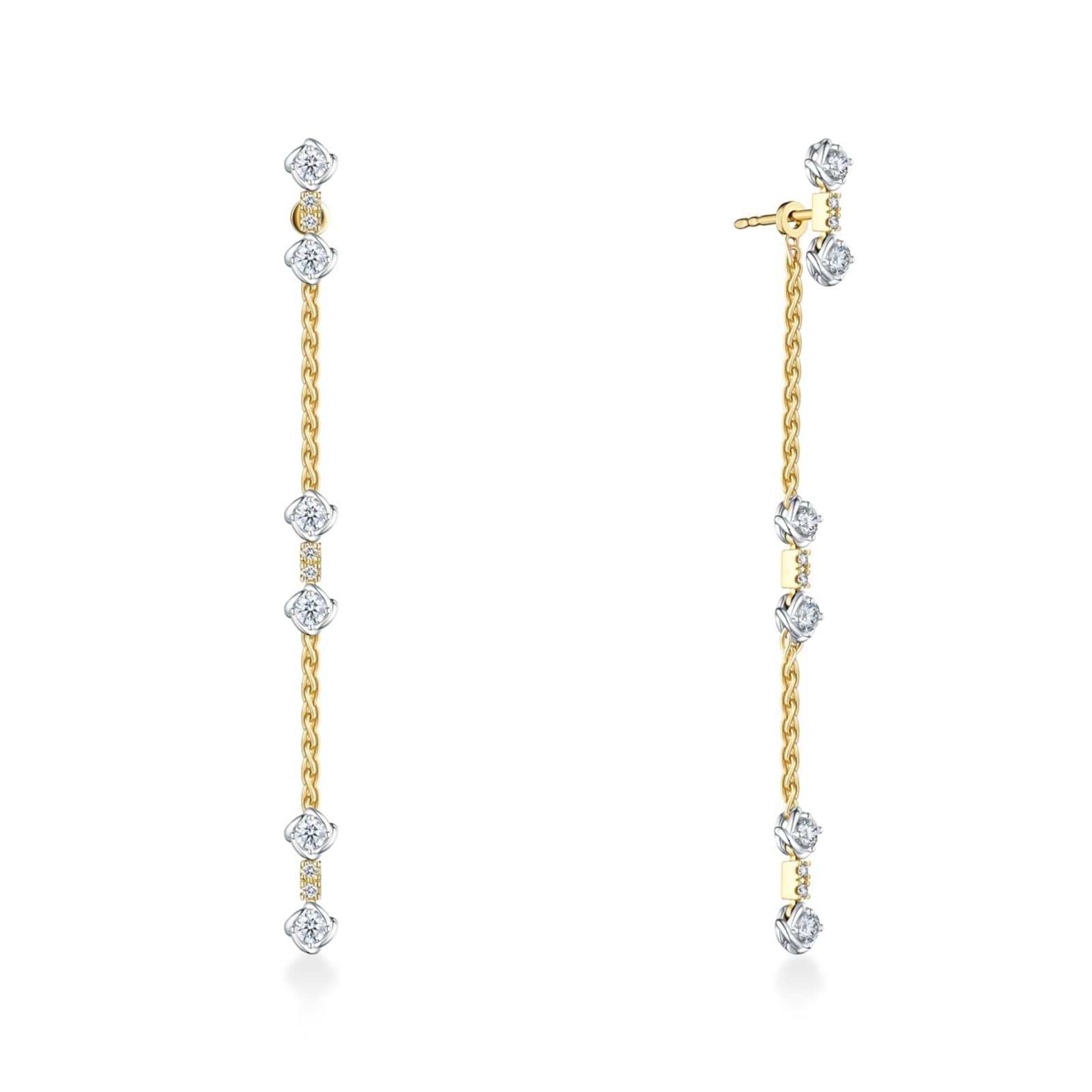 WOS 18K Yellow & White Gold Round Brilliant Cut Diamond Drop Earrings