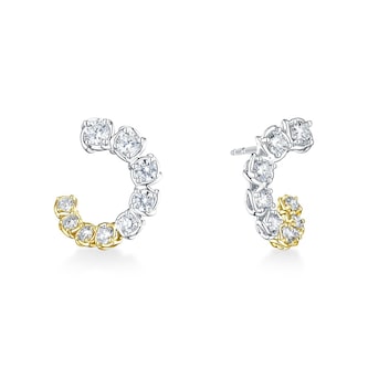 WOS 18K Yellow & White Gold Round Brilliant Cut Diamond Hoop Earrings WOS 18K Yellow & White Gold Round Brilliant Cut Diamond Hoop Earrings