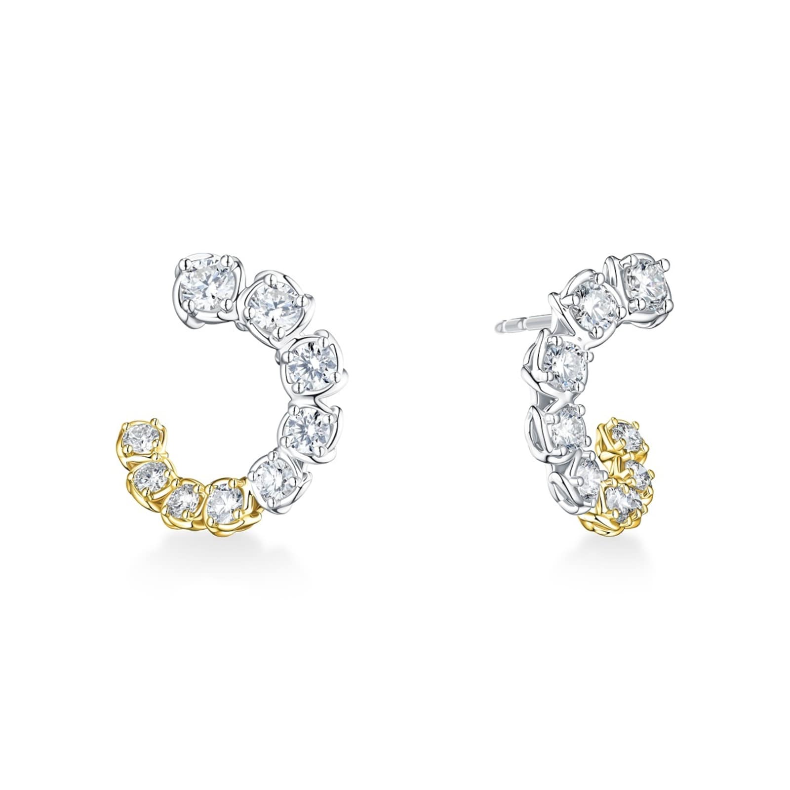 WOS 18K Yellow & White Gold Round Brilliant Cut Diamond Hoop Earrings