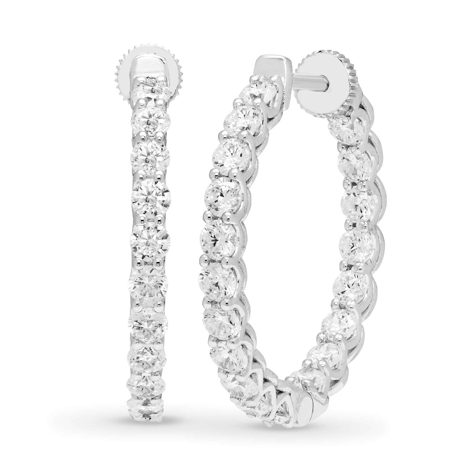 Mayors 18K White Gold 3.00cttw Diamond Round Hoop Earrings