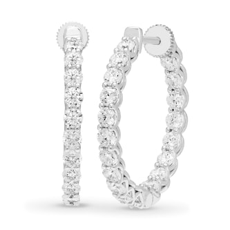 Mayors 18K White Gold 3.00cttw Diamond Round Hoop Earrings