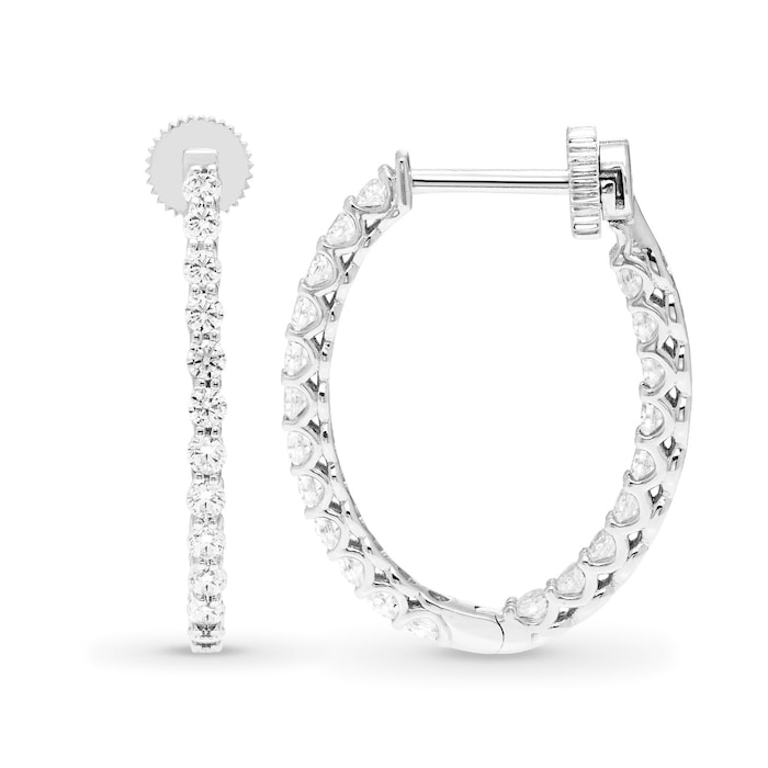 Mayors 18K White Gold 1.00cttw Diamond Oval Hoop Earrings