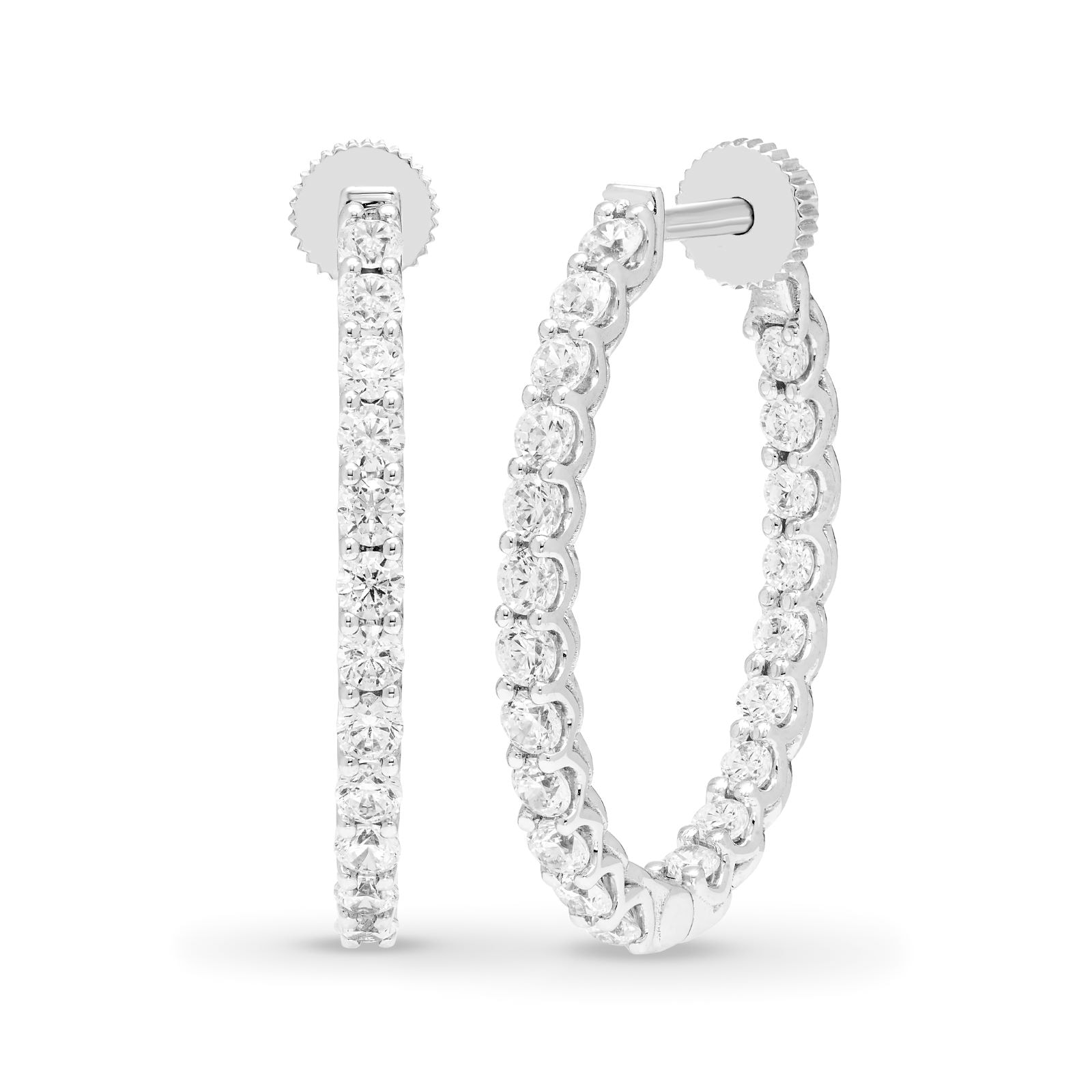 Mayors 18K White Gold 1.50cttw Diamond Oval Hoop Earrings