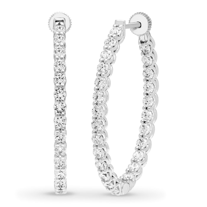 Mayors 18K White Gold 3.00cttw Diamond Oval Hoop Earrings