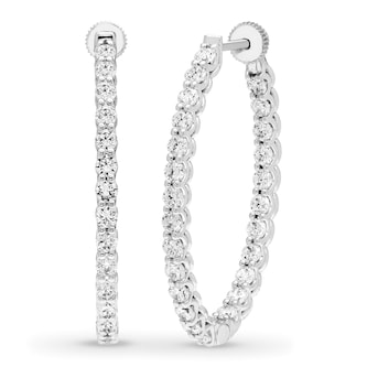 Mayors 18K White Gold 3.00cttw Diamond Oval Hoop Earrings