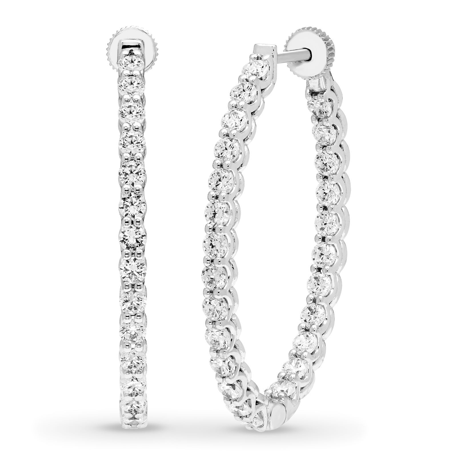 Mayors 18K White Gold 3.00cttw Diamond Oval Hoop Earrings