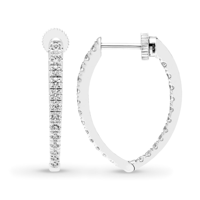 Mayors 18K White Gold 0.75cttw Diamond V Shape Hoop Earrings
