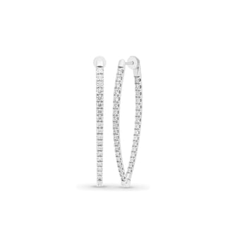 Mayors 18K White Gold 3.00cttw Diamond V Shape Hoop Earrings