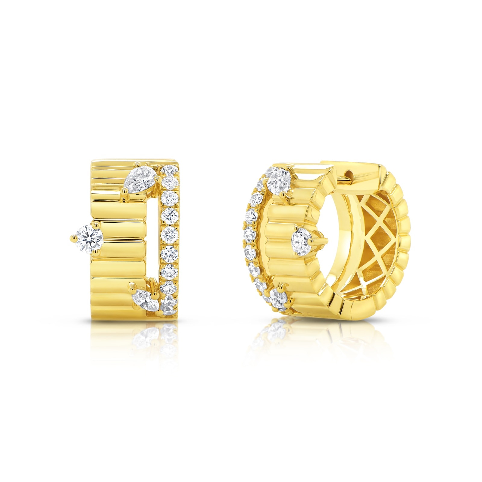 18K Yellow Gold 0.71cttw Mixed Cut Diamond Huggie Earrings