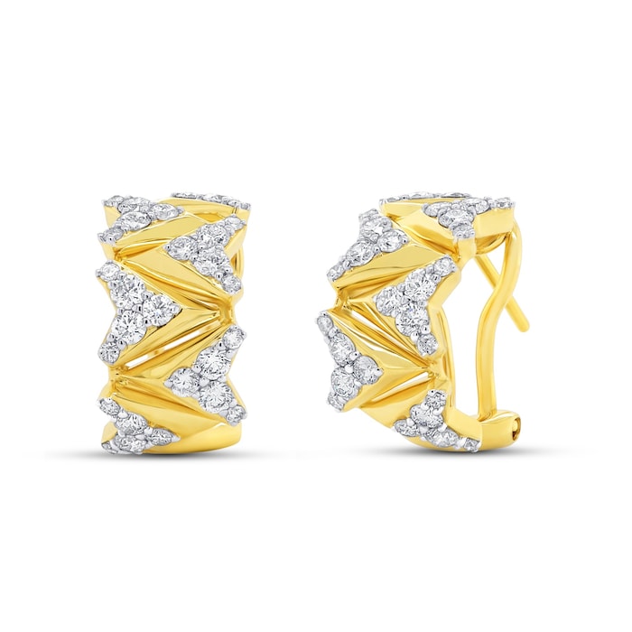 18K Yellow & White Gold 1.25cttw Diamond Huggie Earrings